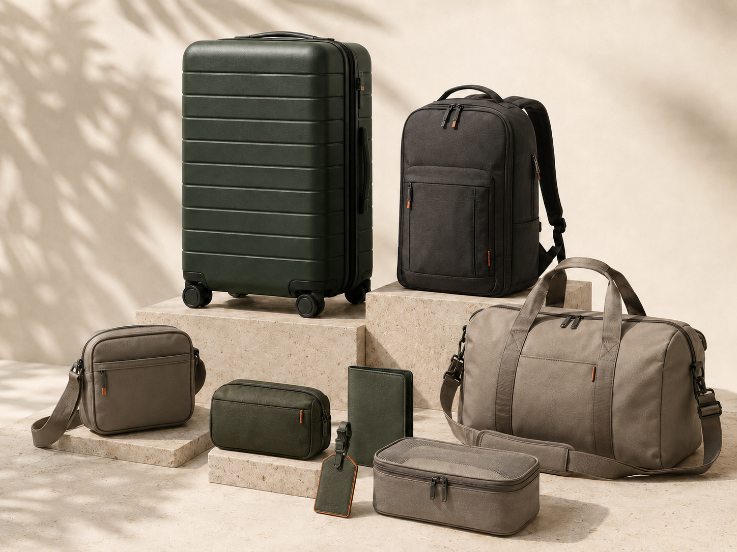 Coordinated collection of luggage, backpacks, duffles and travel accessories