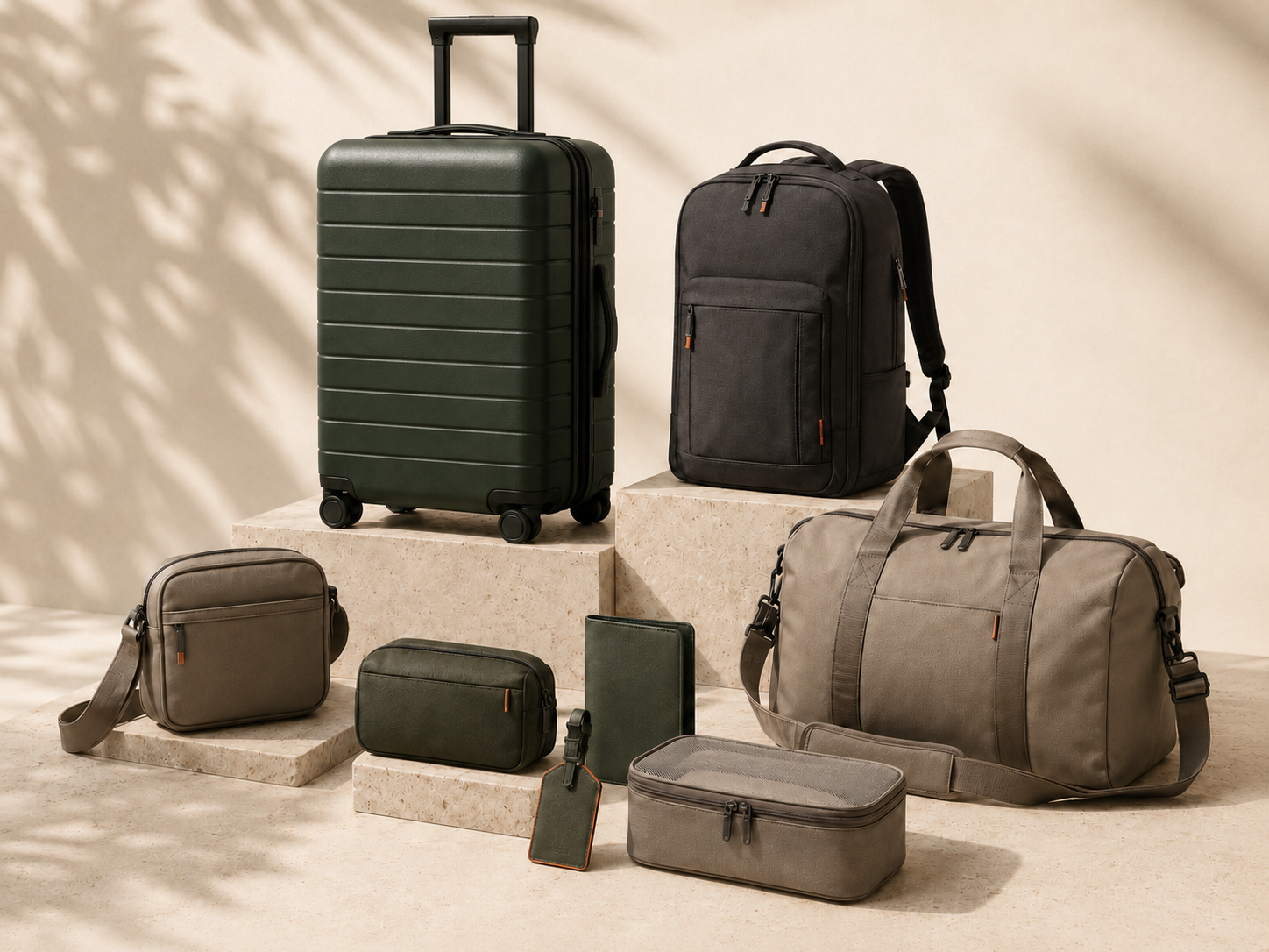 Coordinated collection of luggage, backpacks, duffles and travel accessories